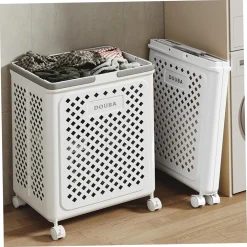 PORTABIANCHERIA CON RUOTE IN PLASTICA PIEGHEVOLE PORTATILE LAVANDERIA BAGNO