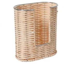 PORTABICCHIERI PORTA BICCHIERI DOPPIO IN METALLO E RATTAN VIMINI 2 SCOMPARTI