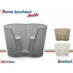 PORTABICCHIERI PORTA BICCHIERI ORGANIZER DOPPIO PLASTICA COLORATA CUCINA 27X13CM
