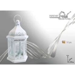 PORTACANDELA LUMINO LANTERNA BIANCA IN VETRO METALLO BOMBONIERA MATRIMONIO 87407