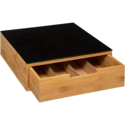 PORTACAPSULE BAMBÙ CON CASSETTO 4 SCOMPARTI ORGANIZZATORE CAPSULE CIALDE CAFFÈ TISANE TÈ