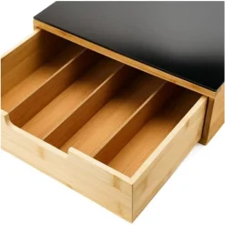 PORTACAPSULE BAMBÙ CON CASSETTO 4 SCOMPARTI ORGANIZZATORE CAPSULE CIALDE CAFFÈ TISANE TÈ