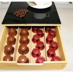 PORTACAPSULE BAMBÙ CON CASSETTO 4 SCOMPARTI ORGANIZZATORE CAPSULE CIALDE CAFFÈ TISANE TÈ