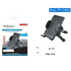 PORTACELLULARE UNIVERSALE CLIP ARIA SUPPORTO AUTO PER SMARTPHONE 4"-7" PT-C020