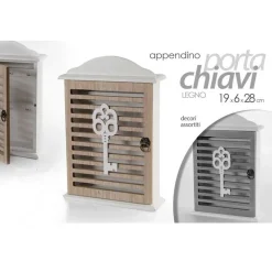 PORTACHIAVI PARETE 19X6X28 CM IN LEGNO CHIAVE APPENDINO DECORI ASSORTITI 762567