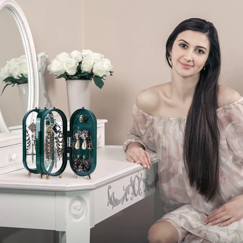 PORTAGIOIE CON SPECCHIO PIEGHEVOLE SUPPORTO GIOIELLI DA APPENDERE PER ORECCHINI COLLANE