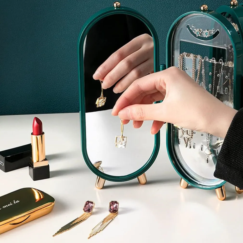 PORTAGIOIE CON SPECCHIO PIEGHEVOLE SUPPORTO GIOIELLI DA APPENDERE PER ORECCHINI COLLANE