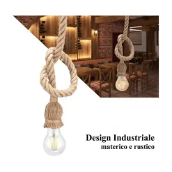 PORTALAMPADA IN CORDA CANAPA LAMPADARIO 1XE27 VINTAGE DESIGN INDUSTRIALE E27-M1