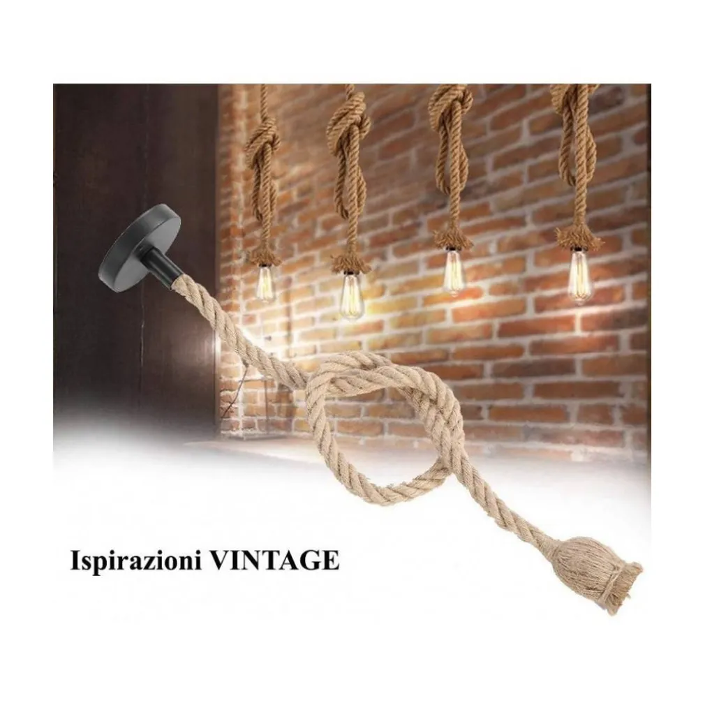 PORTALAMPADA IN CORDA CANAPA LAMPADARIO 1XE27 VINTAGE DESIGN INDUSTRIALE E27-M1