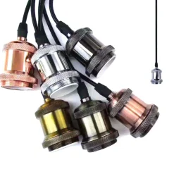 PORTALAMPADA LAMPADARIO SOSPENSIONE SOFFITTO PENDENTE E27 VINTAGE 2 MT CROMATO