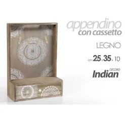 PORTALETTERE CON CASSETTO APPENDINO LEGNO 25X35X10CM DECORO INDIAN SHABBY 738388