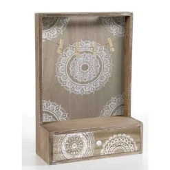PORTALETTERE CON CASSETTO APPENDINO LEGNO 25X35X10CM DECORO INDIAN SHABBY 738388