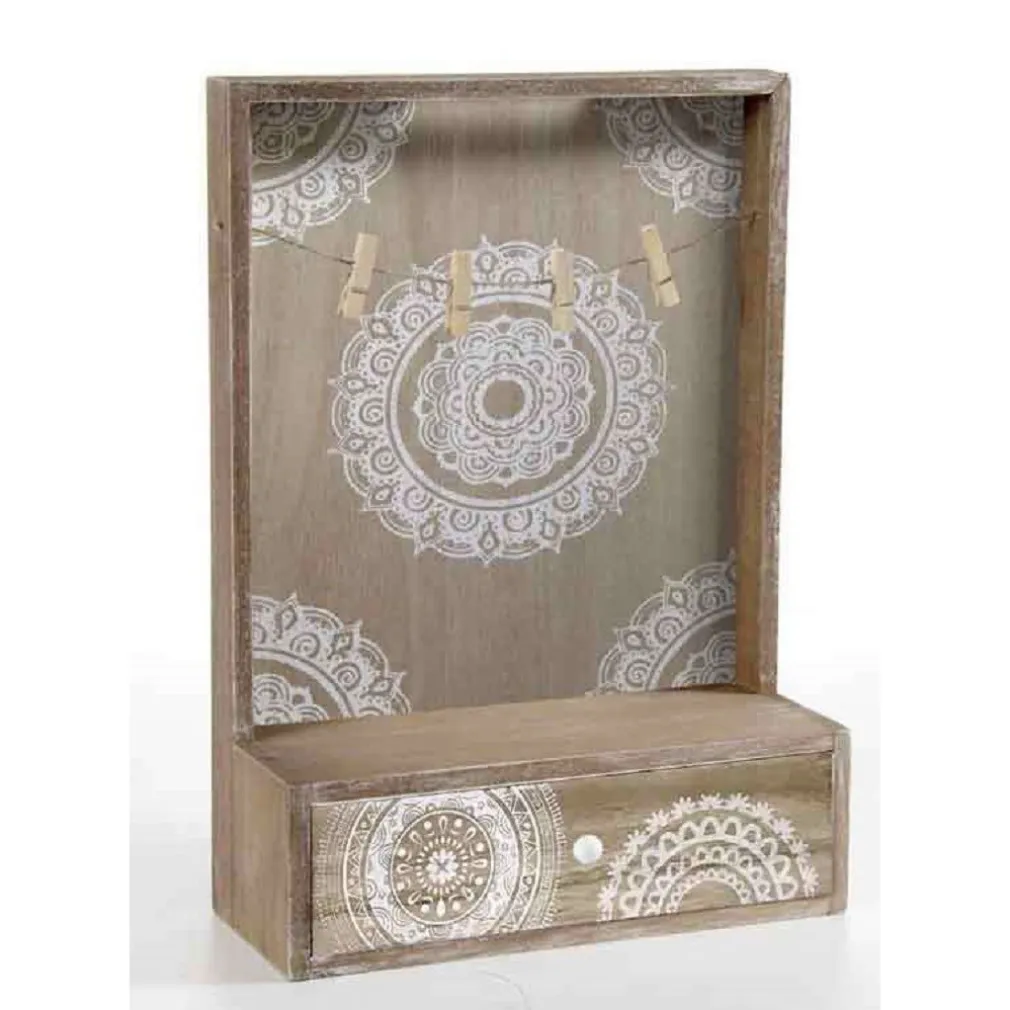 PORTALETTERE CON CASSETTO APPENDINO LEGNO 25X35X10CM DECORO INDIAN SHABBY 738388