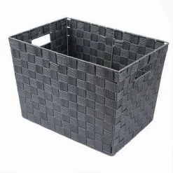 PORTAOGGETTI CESTO IN TESSUTO INTRECCIATO 38X26X25CM MANIGLIE GRIGIO SCURO 79038