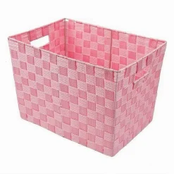PORTAOGGETTI CESTO IN TESSUTO INTRECCIATO 38 X 26 X 25CM CON MANIGLIE ROSA 79041