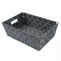 PORTAOGGETTI CESTO IN TESSUTO INTRECCIATO 38X26X13CM MANIGLIE GRIGIO SCURO 79032