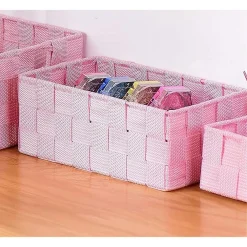 PORTAOGGETTI ORGANIZER MULTIUSO BAGNO CAMERA CUCINA TESSUTO ROSA 19X14X9CM 79011