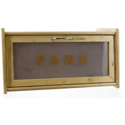 PORTAPANE IN LEGNO CON VETRINA IN VETRO CHIUSURA A CALAMITA CONTENITORE 38X22X20CM