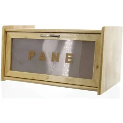 PORTAPANE IN LEGNO CON VETRINA IN VETRO CHIUSURA A CALAMITA CONTENITORE 38X22X20CM