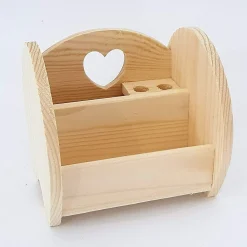 PORTAPENNE TONDO CUORE LEGNO ORGANIZZATORE SCRIVANIA PORTAOGGETTI MATITE UFFICIO CASA