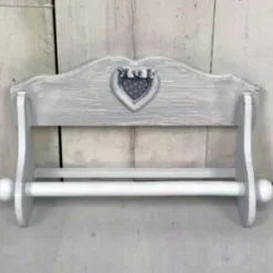 PORTAROTOLO PARETE CARTA CUCINA ROTOLO SCOTTEX LEGNO BIANCO CON CUORE SHABBY