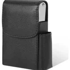 PORTASIGARETTE DA CINTURA CON PORTA ACCENDINO IN TESSUTO ECOPELLE SIGARETTE NERO