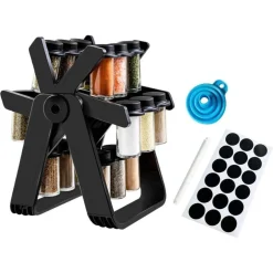 PORTASPEZIE GIREVOLE A 360° CON 18 BARATTOLI SPEZIE DA CUCINA CON SUPPORTO RUOTA