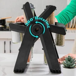 PORTASPEZIE GIREVOLE A 360° CON 18 BARATTOLI SPEZIE DA CUCINA CON SUPPORTO RUOTA