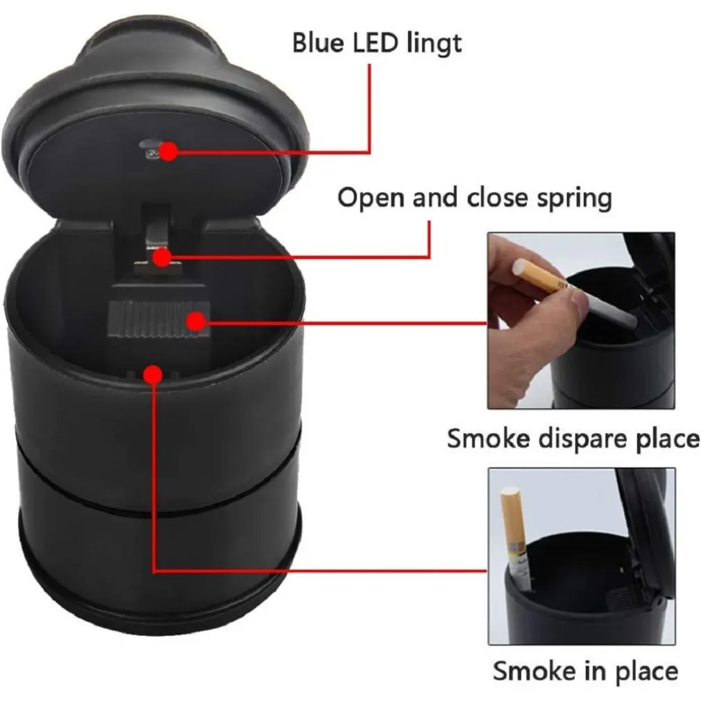 POSACENERE UNIVERSALE PER AUTO LED LUCE PORTATILE ANTIVENTO PLASTICA ANTIODORE