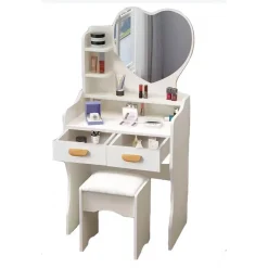 POSTAZIONE TRUCCO TAVOLO MAKE UP SPECCHIERA TOELETTA CON SPECCHIO A CUORE SGABELLO BIANCO