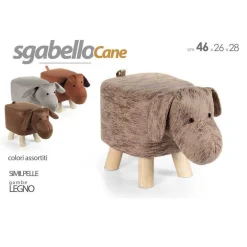 POUF CANE BAMBINI SGABELLO POGGIAPIEDI IMBOTTITO PIEDI LEGNO 46X26X28 CM 808692