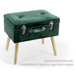 POUF CONTENITORE BAULE POGGIAPIEDI SGABELLO POUFF VELLUTO VERDE 50X35X46CM 756801