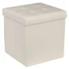 POUF CONTENITORE ECOPELLE CUBO PIEGHEVOLE 35X35X35 CM BEIGE 4 PUNTI TRAPUNTATO