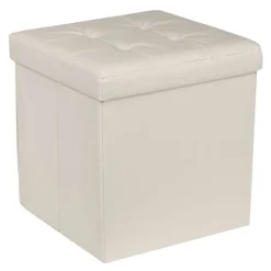 POUF CONTENITORE ECOPELLE CUBO PIEGHEVOLE 35X35X35 CM BEIGE 4 PUNTI TRAPUNTATO