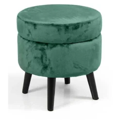POUF CONTENITORE POGGIAPIEDI SGABELLO POUFF VELLUTO LEGNO VERDE 40X37CM 801709