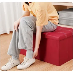 POUF CONTENITORE RETTANGOLARE SGABELLO POGGIAPIEDI PER COPERTE SCARPE GIOCATTOLI ROSSO