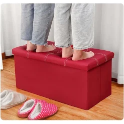 POUF CONTENITORE RETTANGOLARE SGABELLO POGGIAPIEDI PER COPERTE SCARPE GIOCATTOLI ROSSO