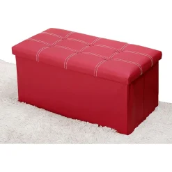 POUF CONTENITORE RETTANGOLARE SGABELLO POGGIAPIEDI PER COPERTE SCARPE GIOCATTOLI ROSSO