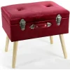 POUF POUFF CONTENITORE H46X50X35CM TESSUTO ROSSO IMBOTTITO PIEDI IN LEGNO 756795