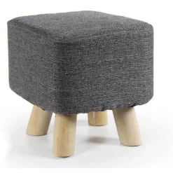 POUF SGABELLO POGGIAPIEDI QUADRATO PIEDI LEGNO TESSUTO GRIGIO SCURO 27X28CM 790256