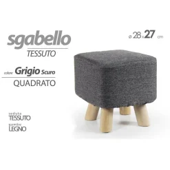 POUF SGABELLO POGGIAPIEDI QUADRATO PIEDI LEGNO TESSUTO GRIGIO SCURO 27X28CM 790256