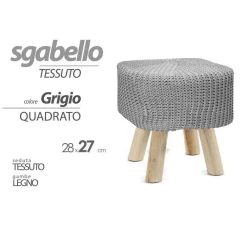 POUF SGABELLO POGGIAPIEDI QUADRATO GAMBE IN LEGNO TESSUTO GRIGIO 27X28CM 827723