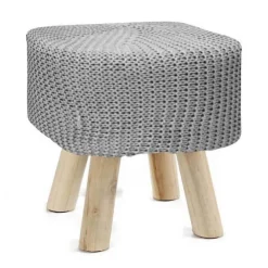 POUF SGABELLO POGGIAPIEDI QUADRATO GAMBE IN LEGNO TESSUTO GRIGIO 27X28CM 827723