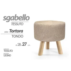 POUF SGABELLO POGGIAPIEDI GAMBE IN LEGNO TESSUTO TORTORA 28X27 CM TONDO 827716