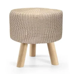 POUF SGABELLO POGGIAPIEDI GAMBE IN LEGNO TESSUTO TORTORA 28X27 CM TONDO 827716