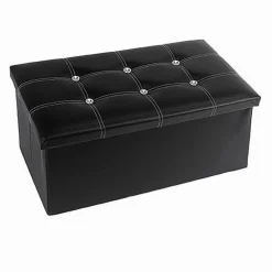 POUFF PUFF POUF CONTENITORE IMBOTTITO PORTAOGGETTI NERO STRASS 76X38X35 CM 79437