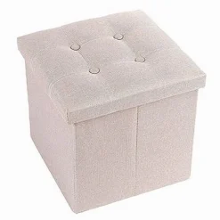 POUFF PUFF POUF CONTENITORE IMBOTTITO PORTAOGGETTI SEDUTA BEIGE 38X38X35CM 79423