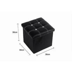 POUFF PUFF POUF CONTENITORE IMBOTTITO PORTAOGGETTI NERO STRASS 38X38X35 CM 79435