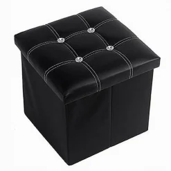 POUFF PUFF POUF CONTENITORE IMBOTTITO PORTAOGGETTI NERO STRASS 30X30X30 CM 79433