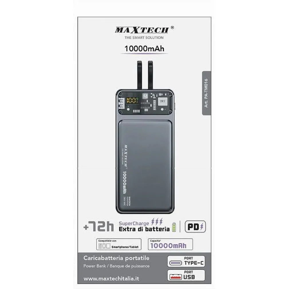 POWER BANK CARICABATTERIA PORTATILE 10000 MAH SUPERCHARGE PD TYPE-C USB PA-TM016